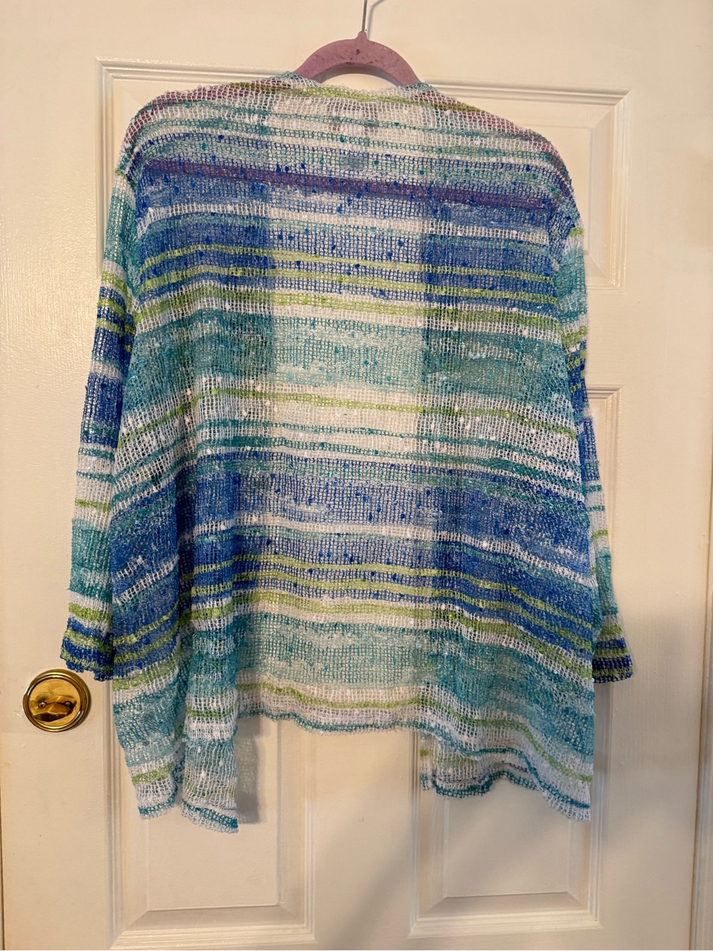Alfred Dunner Blue, Teal & White Striped Open-Front Cardigan - Picture 4 of 6